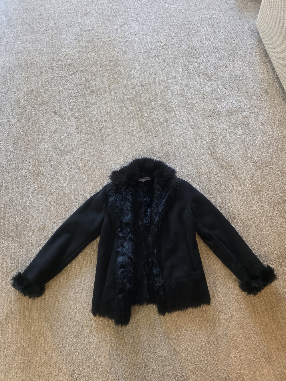 Ann Taylor Black Faux Fur-Trim Leather Jacket